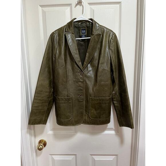 Gap Jackets & Blazers - Gap Y2K Leather Blazer Jacket Olive Green Medium